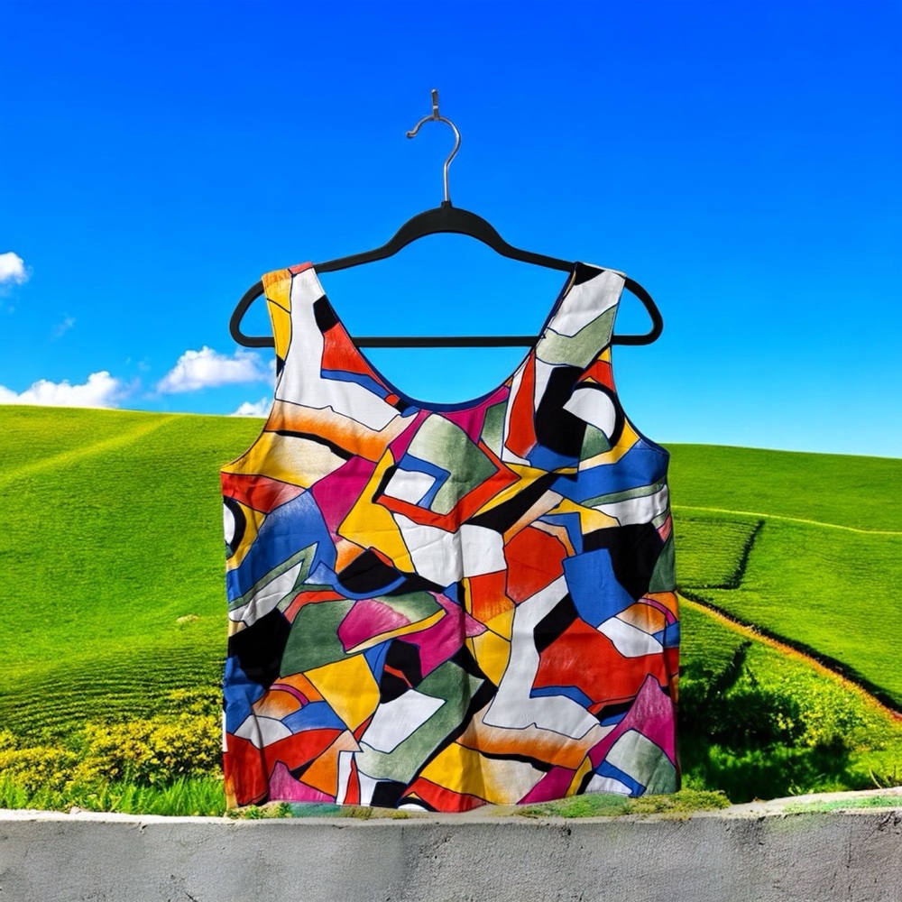 Tosca Vintage Vibrant Coloured Abstract Print Sleeveless Tank Top